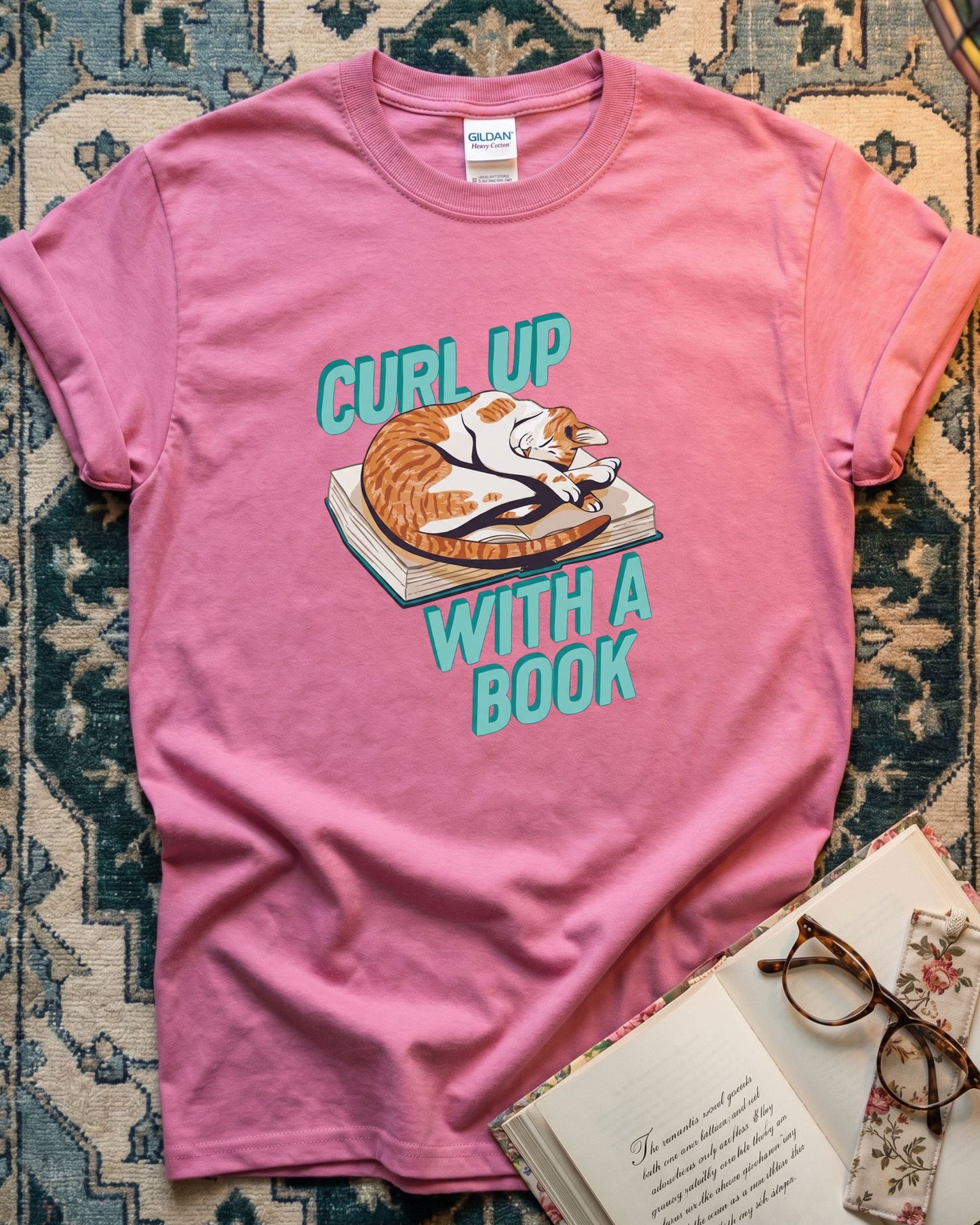 Curl Up Cat Reading T-shirt
