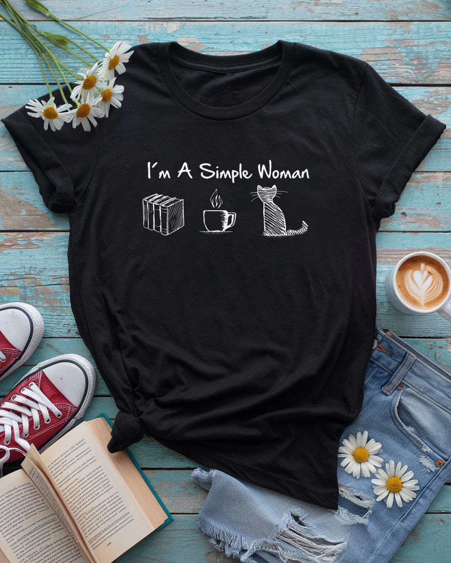 Simple Woman Tee | Books Coffee Cats