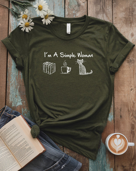 Simple Woman Tee | Books Coffee Cats