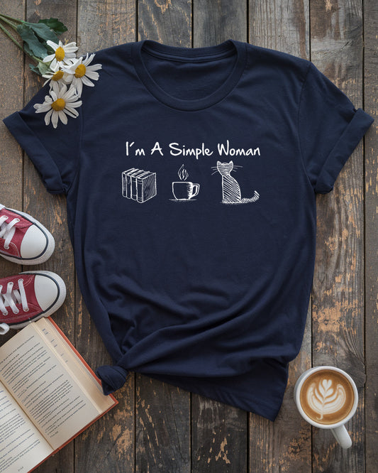 Simple Woman Tee | Books Coffee Cats