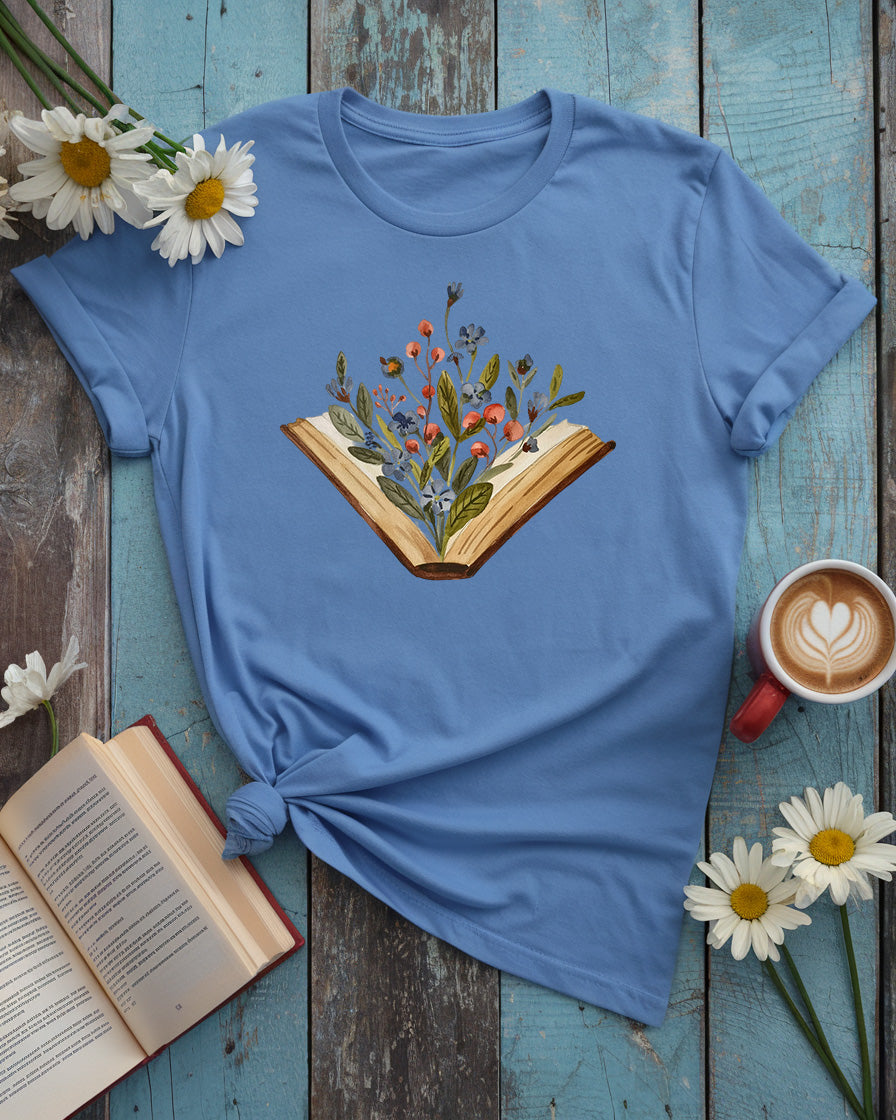 Blooming Books Tee, Watercolor Floral Book