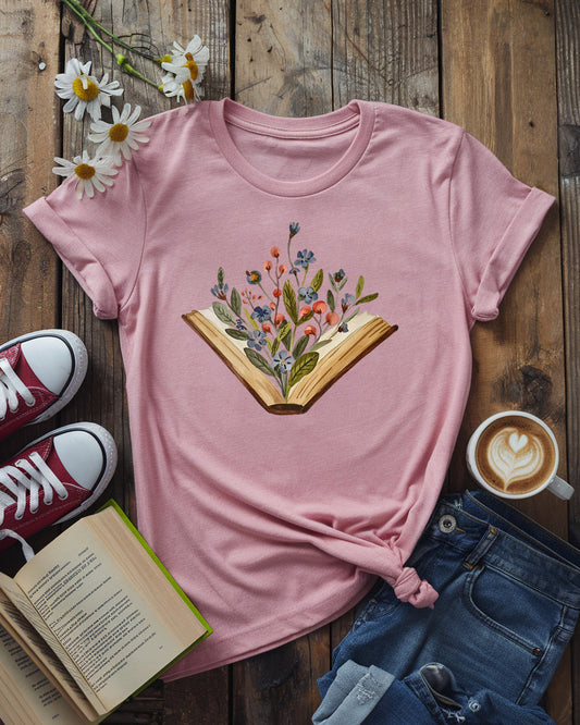 Blooming Books Tee, Watercolor Floral Book