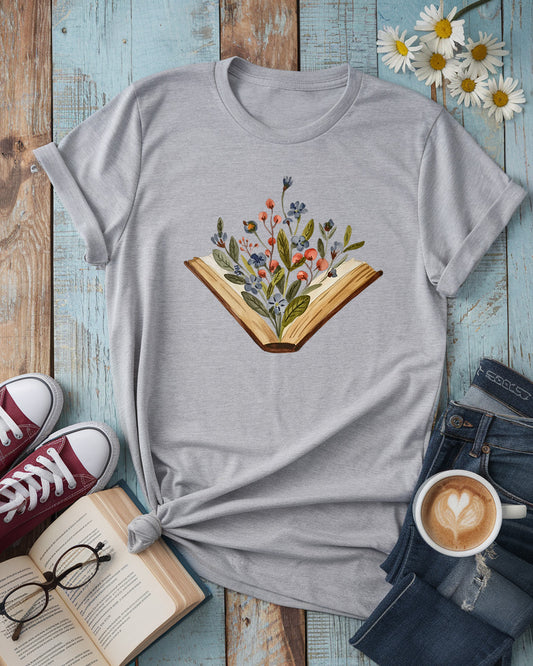 Blooming Books Tee, Watercolor Floral Book