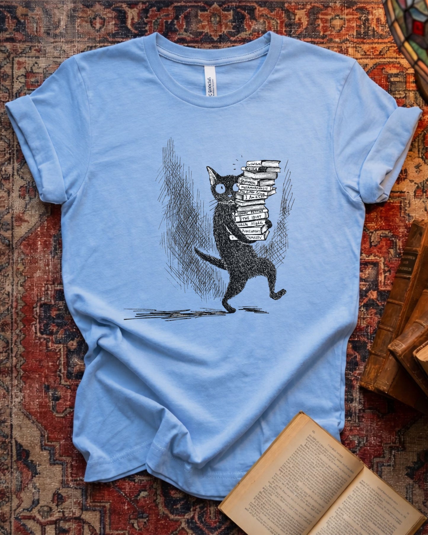 Cat Carrying Books Reading T-shirt