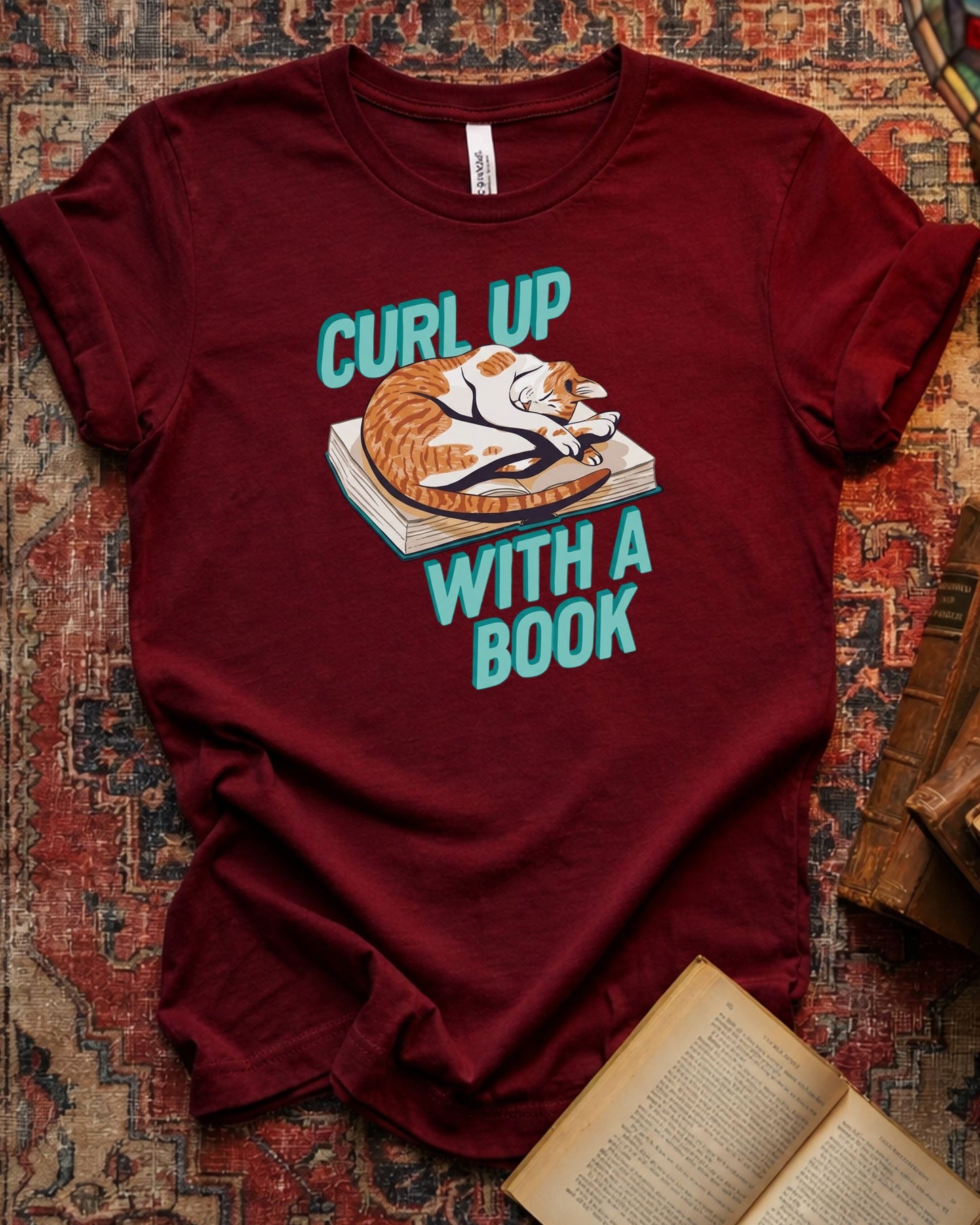 Curl Up Cat Reading T-shirt