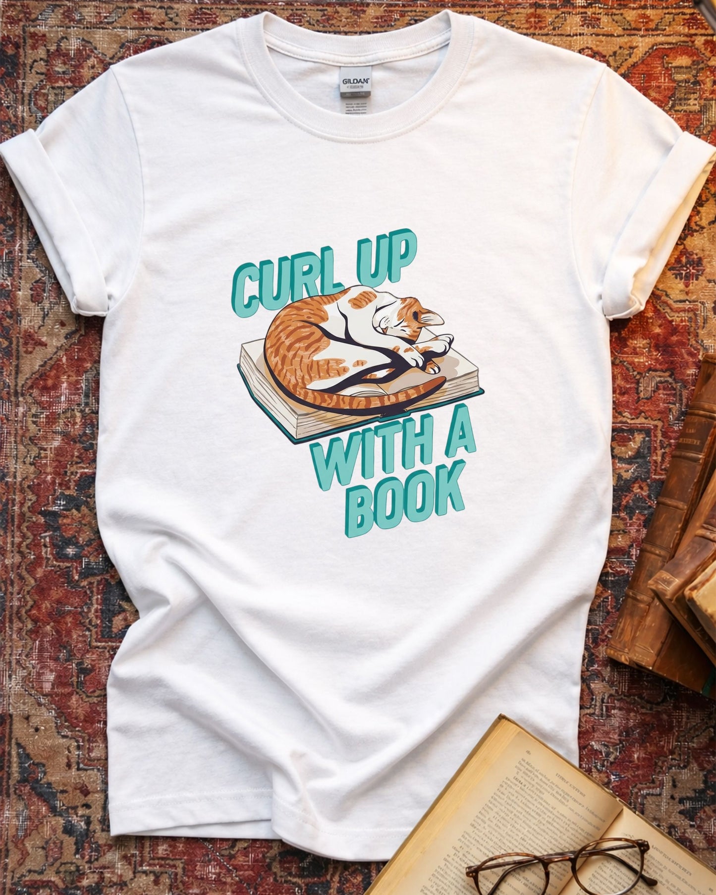 Curl Up Cat Reading T-shirt